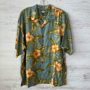 TOMMY BAHAMA Relax Vintage Y2K 100% Linen Hawaiian Tropical Floral Shirt L Baggy